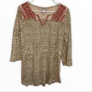 Lucky Brand Western Lagenlook Embroidered Blouse